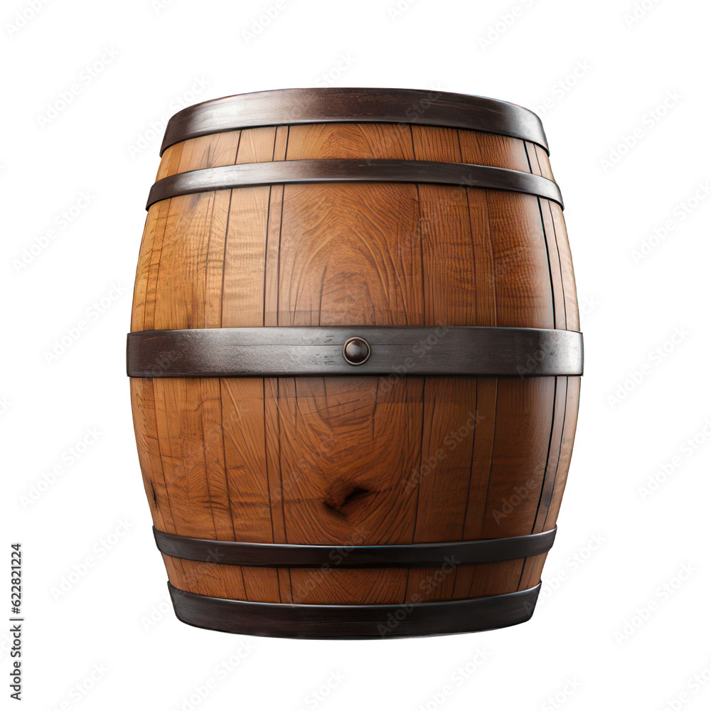 Fototapeta premium Wooden barrel isolated on white created with Generative AI