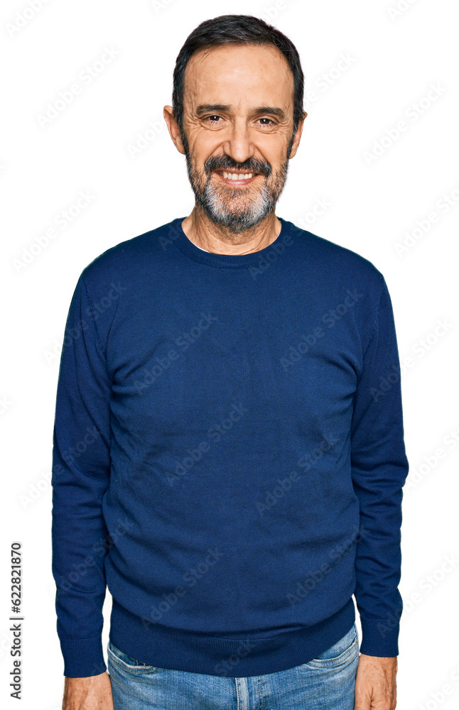 Middle age hispanic man wearing casual clothes with a happy and cool smile on face. lucky person. Middle age hispanic man wearing casual clothes with a happy and cool smile on face. lucky person.