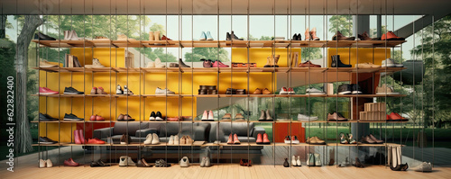 shoe shelves in modern house. wide banner