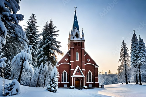 church in the snow generated by AI technology 