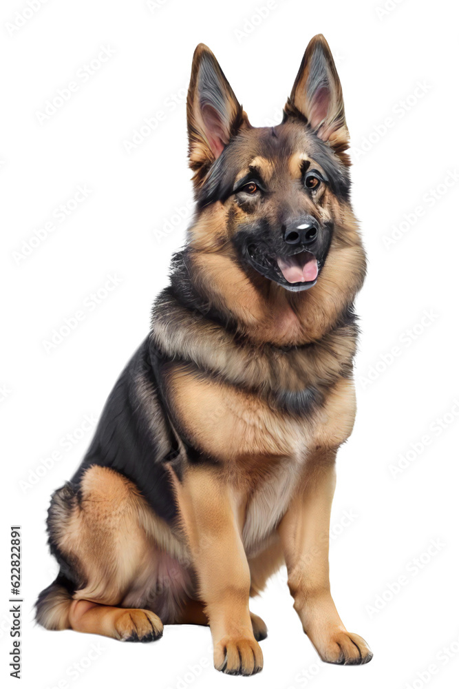 cute german shepherd sitting on the ground, background removed png, transparent background for digital art/work