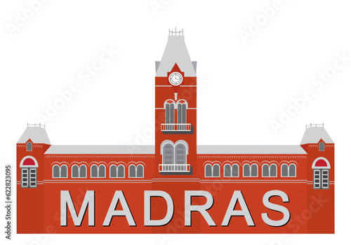 Madras Chennai central railways station vector , M.G.R railways station chennai , Tamil nadu , india , Built by british during colony photo