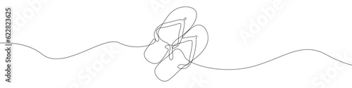 One line drawing Sandals vector. Slippers single line vector linear icon. Footwear outline line design. Vietnamese shoes Vector illustration.