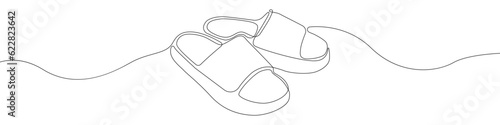 One line drawing Sandals vector. Slippers single line vector linear icon. Footwear outline line design. Vietnamese shoes Vector illustration.