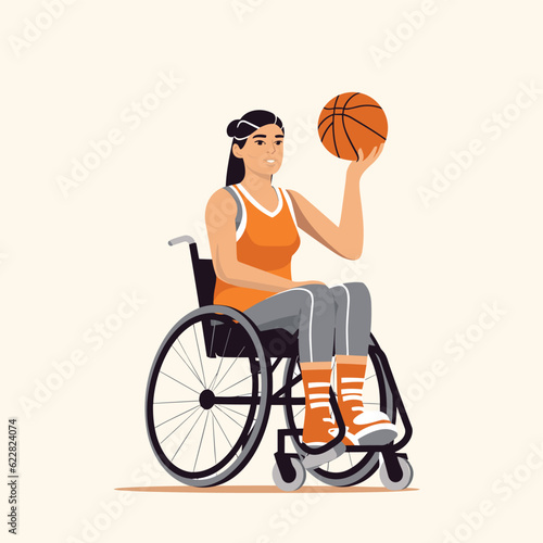 woman on wheelchair playing basketball vector isolated illustration