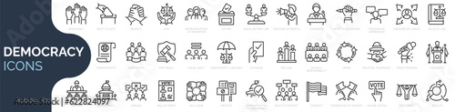 Photo Set of 35 outline icons related democracy, politics, voting, election