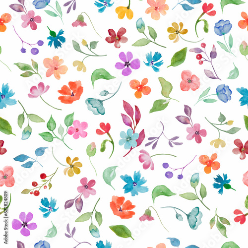 Watercolor floral seamless pattern. Hand drawn illustration isolated on white background. © Alla