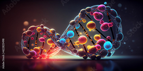 Three-dimensional image of DNA helices or chromosomes. Generative AI photo