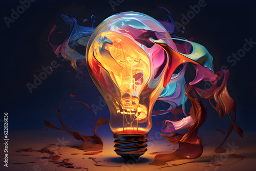 Brainstorming Visualizing Creative Idea Thinking - Colorful 3D Bulb Lamp