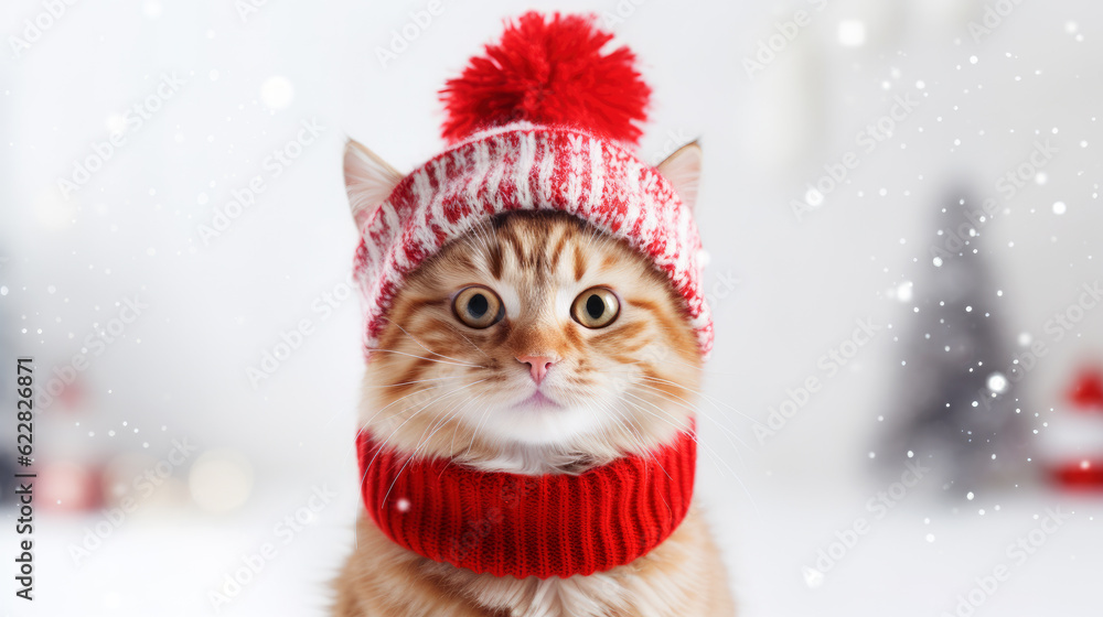 christmas kitten surprised wearing santa hat, generative ai christmas kitten surprised wearing santa hat, generative ai