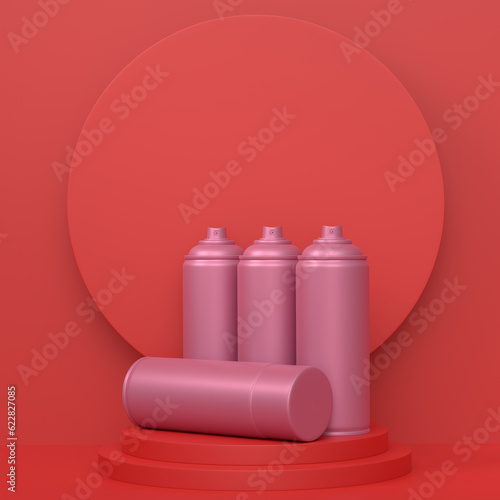 Abstract scene or podium with spray paint cans on monochrome background photo