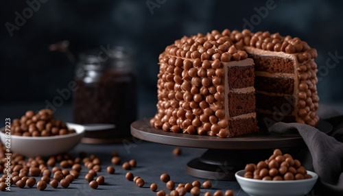Stack of indulgent homemade dark chocolate brownies generated by AI