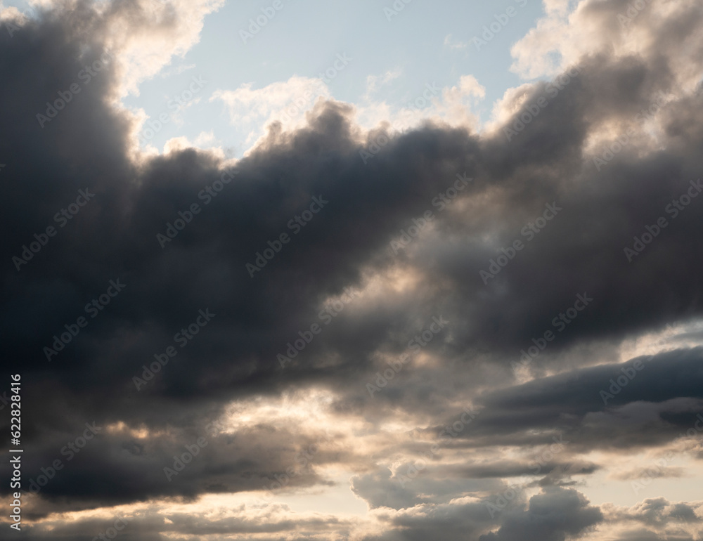 Stormy sky with white and grey clouds background, beautiful heaven photo