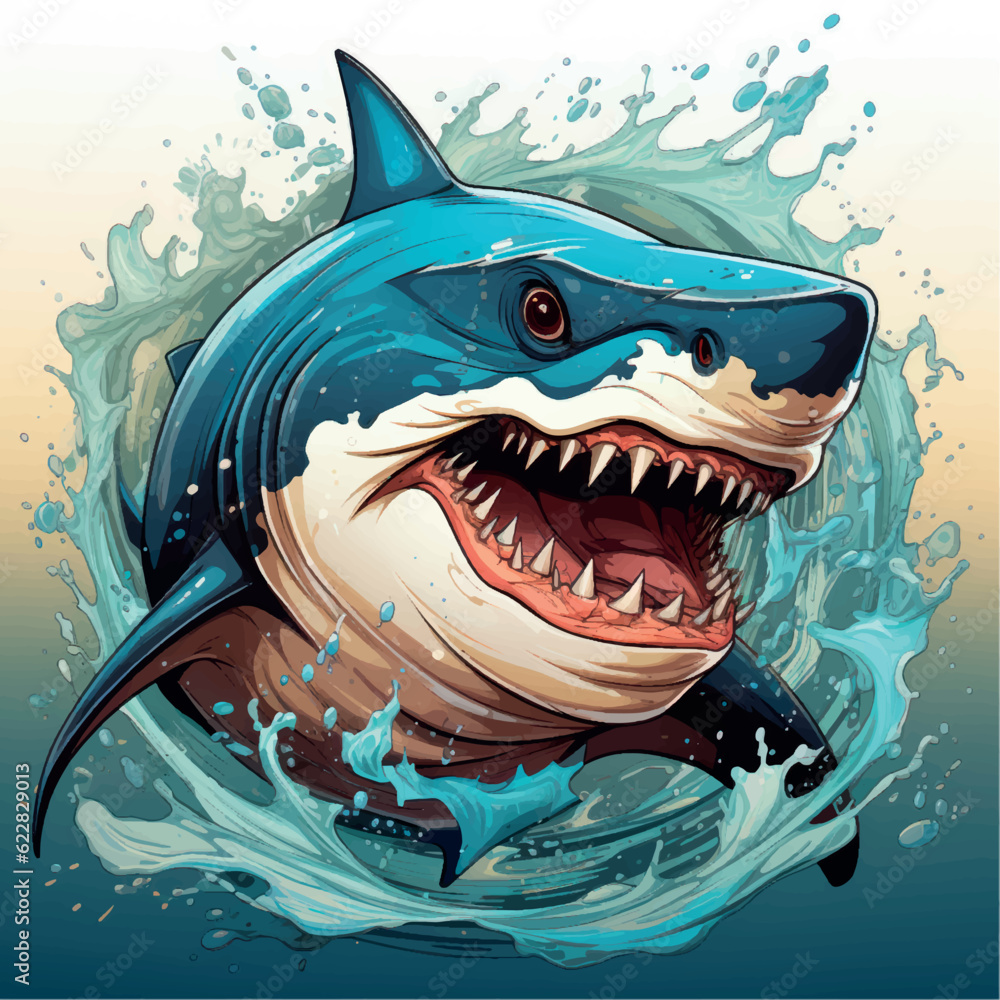 Shark logo vector illustration. Great white shark print. Beware of ...
