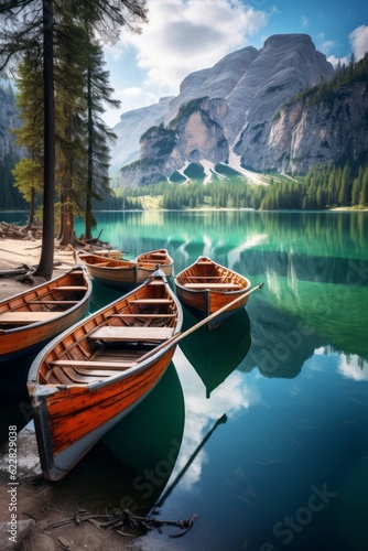 Boats on the Braies Lake - Generative AI © Fabio