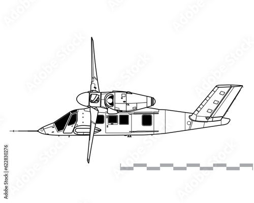 Bell V-280 Valor. Multirole tiltrotor aircraft. Cruise configuration. Side view. Image for illustration and infographics.