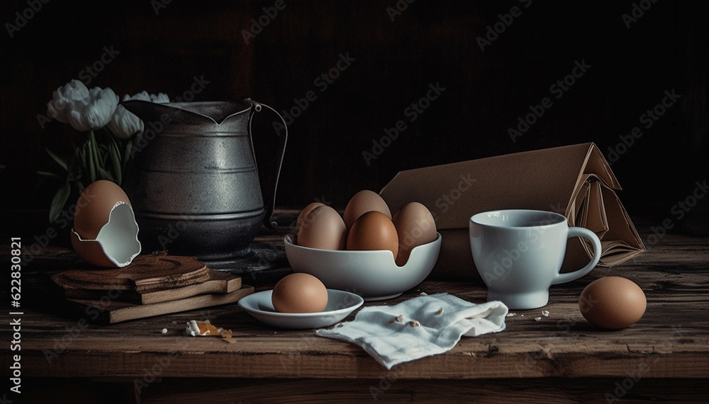 Obraz premium Rustic farm table holds organic meal preparation generated by AI