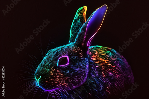 Rabbit cute neon face glowing wallpaper ai generated art