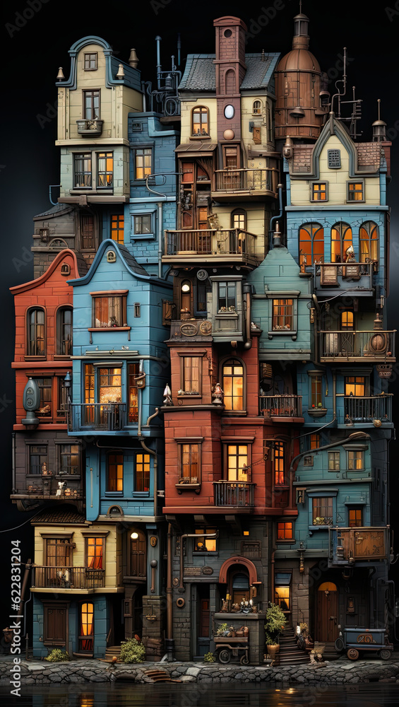 A very tall building with many windows and balconies. Generative AI. A very tall building with many windows and balconies. Generative AI.