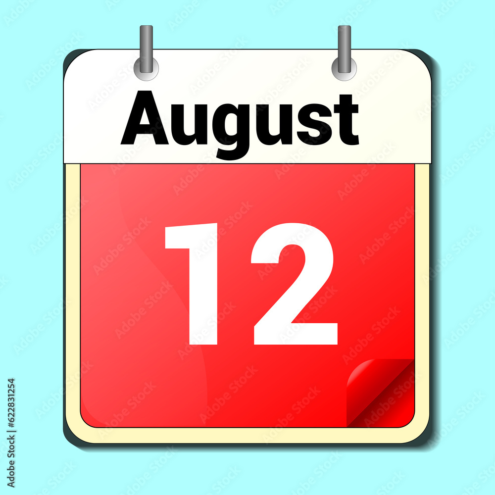 day on the calendar, vector image format, August 12 day on the calendar, vector image format, August 12