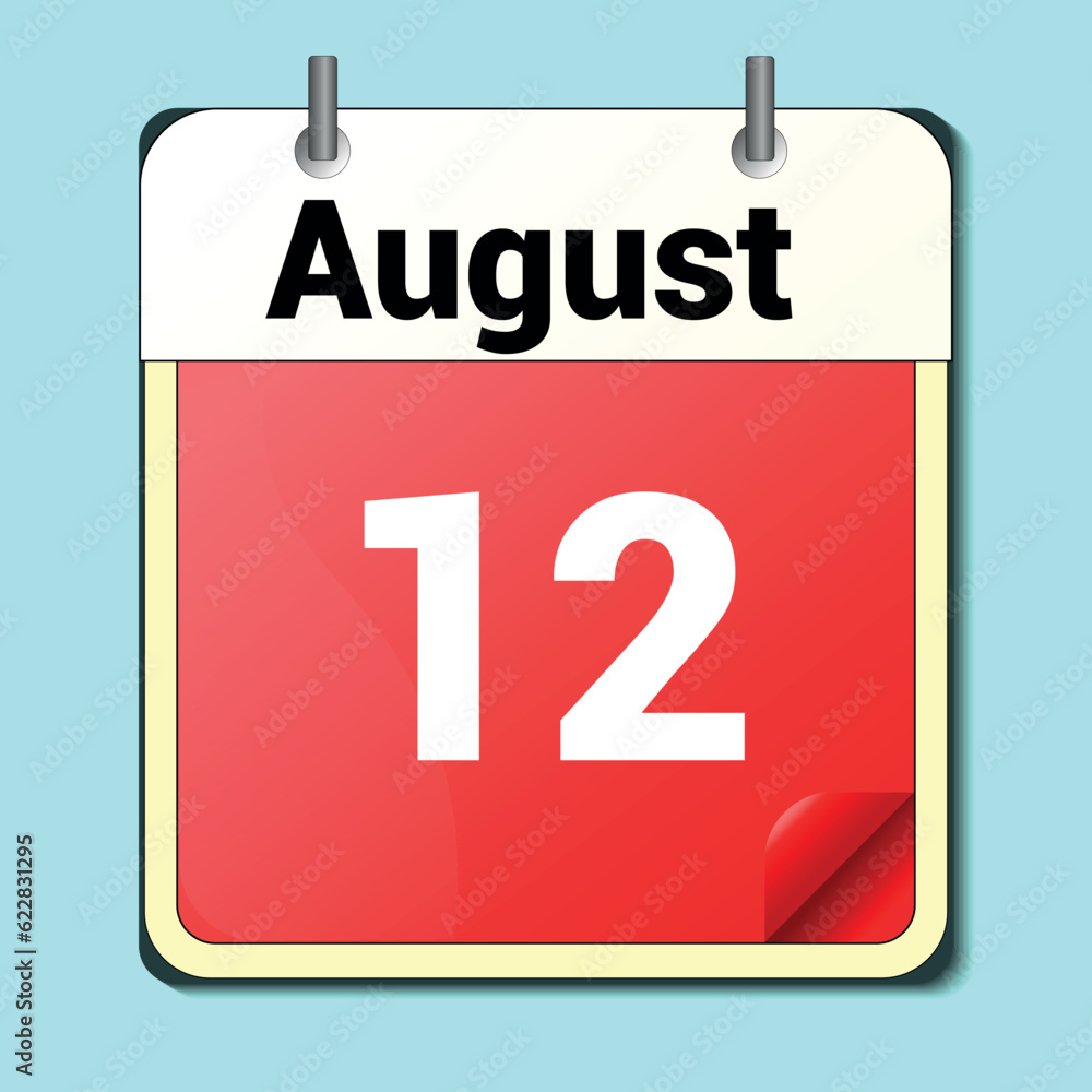 calendar vector drawing, date August 12 on the page calendar vector drawing, date August 12 on the page