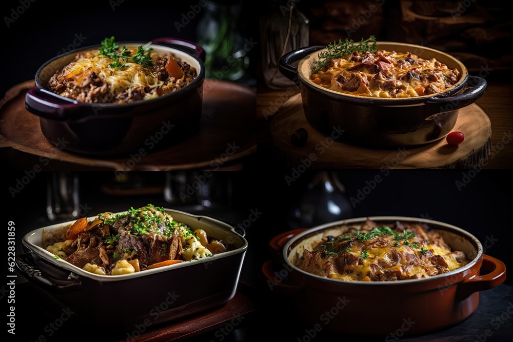 Meat Casserole, Traditional Lamb Ragout, Beef Stew, Pork Goulash, Abstract Generative AI Illustration Meat Casserole, Traditional Lamb Ragout, Beef Stew, Pork Goulash, Abstract Generative AI Illustration