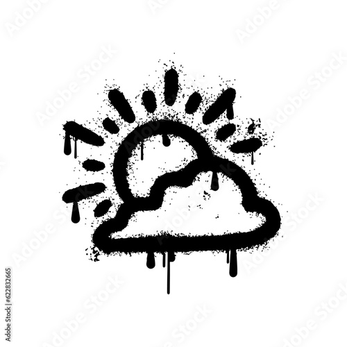 Spray Painted Graffiti sun and cloud Sprayed isolated on white background.