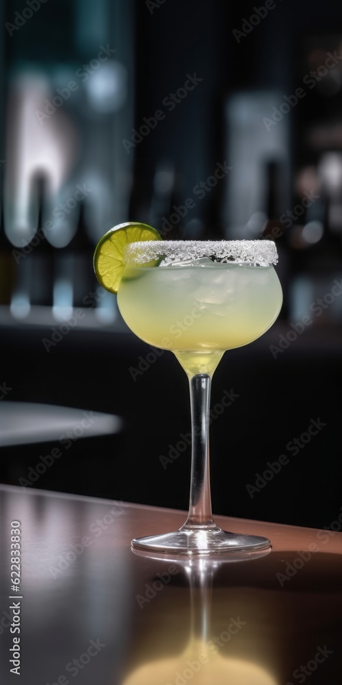 Photographic Capture of a Glass Margarita on a Counter, Inviting You to Enjoy the Refreshing Vibes of a Cocktail Bar Photographic Capture of a Glass Margarita on a Counter, Inviting You to Enjoy the Refreshing Vibes of a Cocktail Bar
