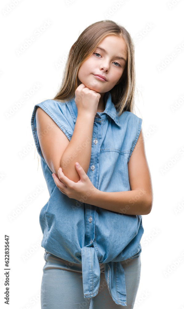 Young beautiful girl over isolated background with hand on chin thinking about question, pensive expression. Smiling with thoughtful face. Doubt concept. Young beautiful girl over isolated background with hand on chin thinking about question, pensive expression. Smiling with thoughtful face. Doubt concept.