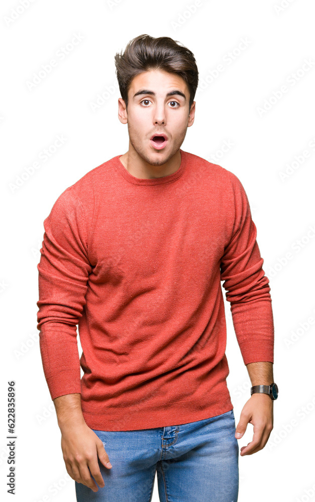 Fototapeta premium Young handsome man over isolated background afraid and shocked with surprise expression, fear and excited face.