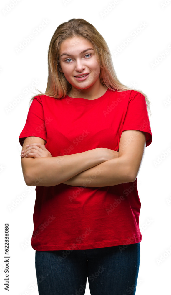 Young caucasian woman over isolated background happy face smiling with crossed arms looking at the camera. Positive person. Young caucasian woman over isolated background happy face smiling with crossed arms looking at the camera. Positive person.