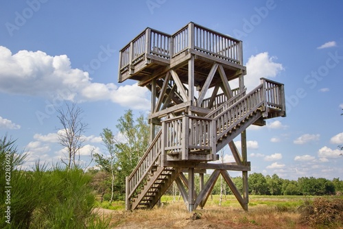 Картината върху платно Wooden lookout tower on heathlands in the De Meinweg National Park, part of the
