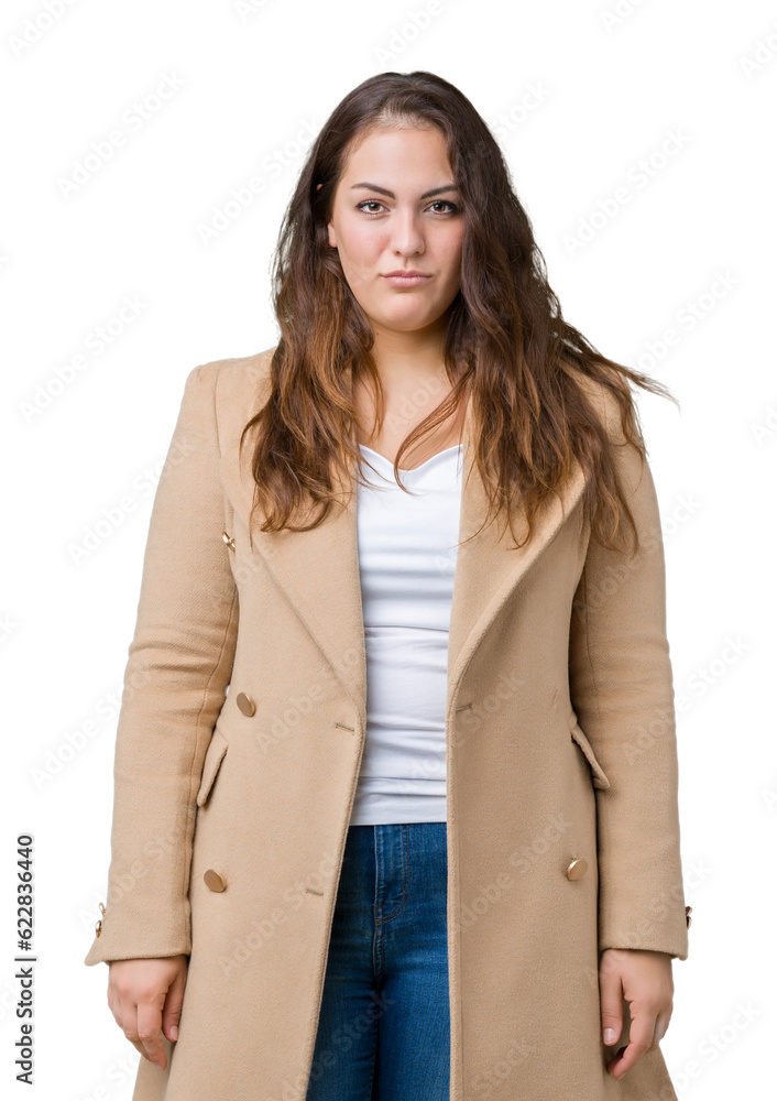 Beautiful plus size young woman wearing winter coat over isolated background depressed and worry for distress, crying angry and afraid. Sad expression. Beautiful plus size young woman wearing winter coat over isolated background depressed and worry for distress, crying angry and afraid. Sad expression.
