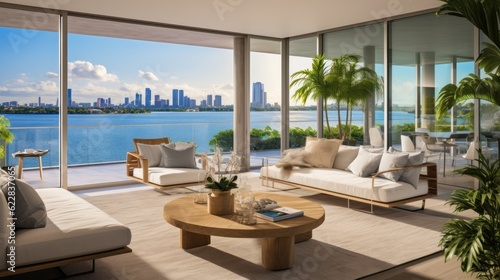 Embrace the tropical climate of Miami by incorporating architectural elements like open - air spaces  large windows  and a seamless indoor outdoor flow