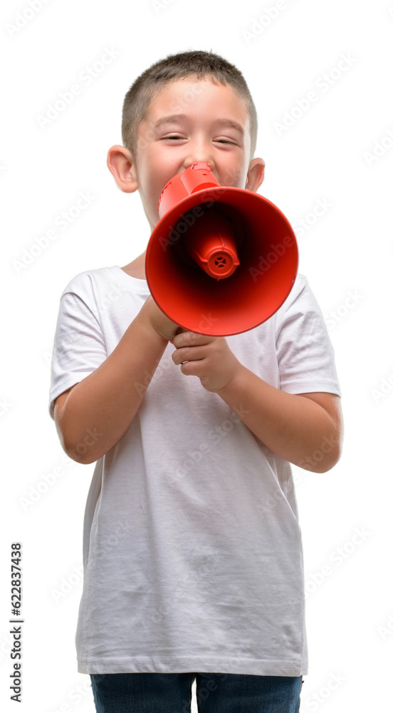 Dark haired little child holding megaphone annoyed and frustrated shouting with anger, crazy and yelling with raised hand, anger concept Dark haired little child holding megaphone annoyed and frustrated shouting with anger, crazy and yelling with raised hand, anger concept