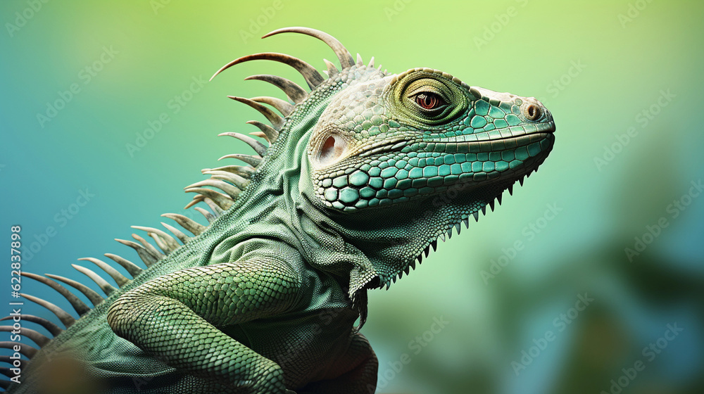 green iguana on a branch