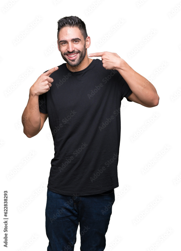 Young handsome man over isolated background smiling confident showing and pointing with fingers teeth and mouth. Health concept. Young handsome man over isolated background smiling confident showing and pointing with fingers teeth and mouth. Health concept.