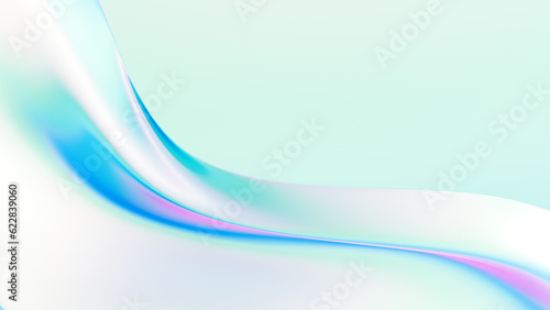 Abstract fluid iridescent holographic bright neon curved wave in motion colorful background 3d render. Gradient design element for backgrounds, banners, wallpapers, posters and covers.