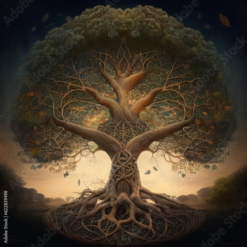 Stampa su tela Biblical tree of life. Mythological symbol of paradise.