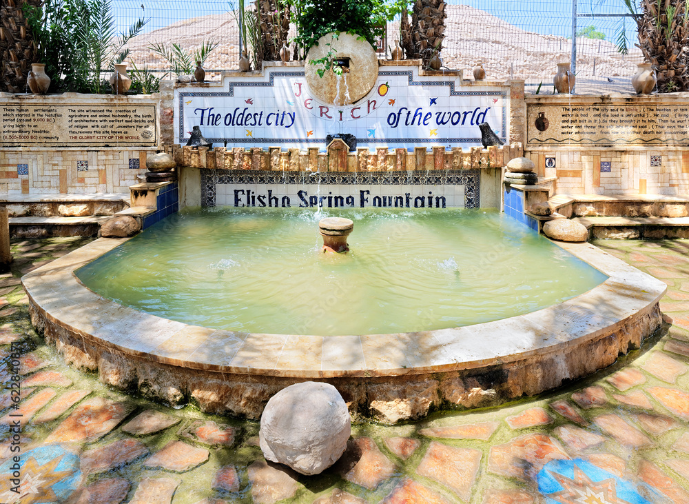 JERICHO, PALESTINE - JUNE 21,2023:Elisha Spring Fountain at the