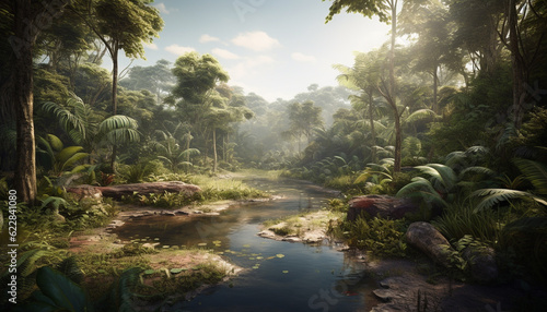 Tranquil scene: tropical rainforest beauty in nature generated by AI