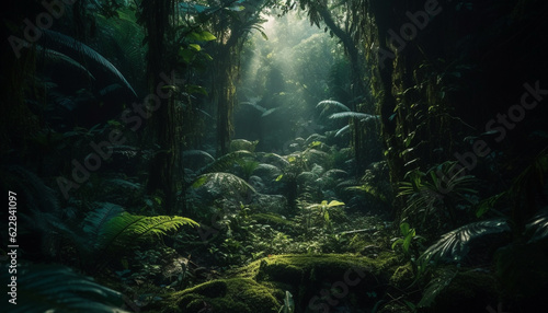 Deep underwater mystery  tropical rainforest spooky beauty generated by AI