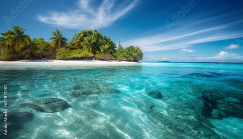 Tranquil scene by turquoise waters, tropical paradise generated by AI