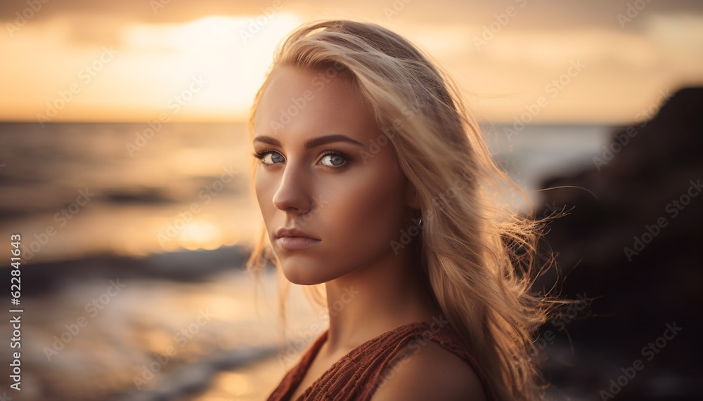One young woman, looking at camera, smiling generated by AI One young woman, looking at camera, smiling generated by AI