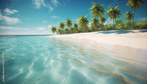 A tranquil scene of palm trees and waves generated by AI