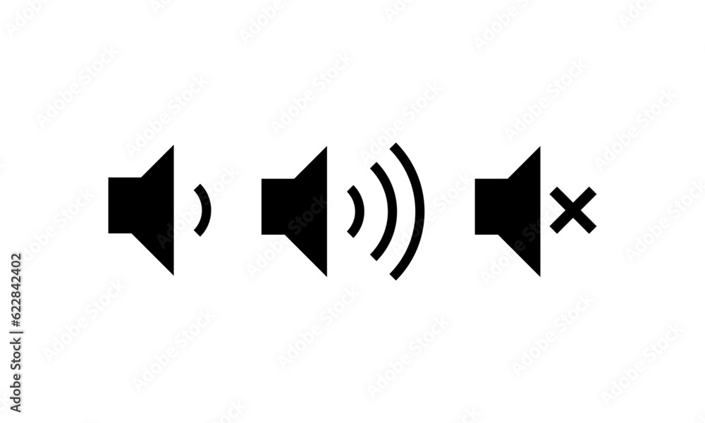 Volume icon vector. Mute and unmute volume sound flat vector icons for video apps and websites Volume icon vector. Mute and unmute volume sound flat vector icons for video apps and websites
