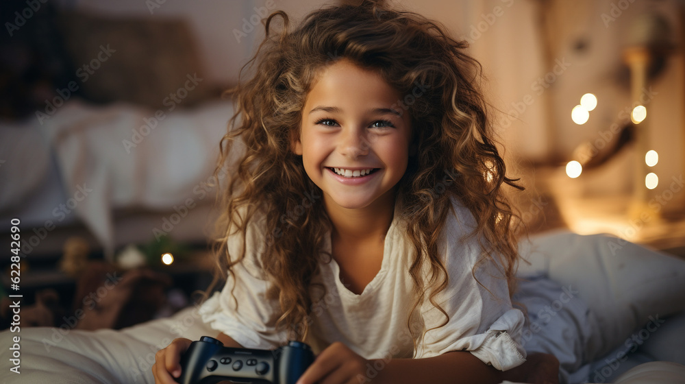 Girl with gamepad. Generative Ai