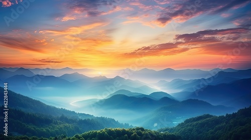 Colorful Sunrise in the Mountains: Awakening Wildlife and Emotional Romance for Joyful Life Events © Web