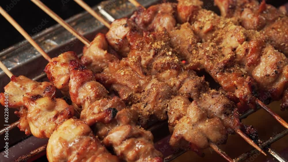 Homemade barbecue chicken skewers grilling process Homemade barbecue chicken skewers grilling process
