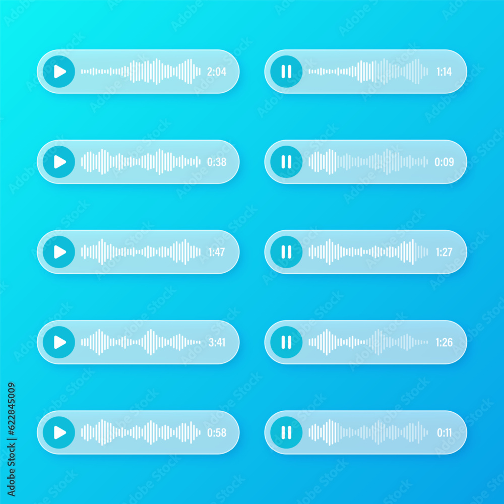 Voice, audio message, transparent speech bubbles. SMS text frame. Social media chat or messaging app conversation. Voice assistant, recorder. Sound wave pattern. Vector illustration Voice, audio message, transparent speech bubbles. SMS text frame. Social media chat or messaging app conversation. Voice assistant, recorder. Sound wave pattern. Vector illustration